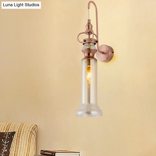 Contemporary 2-Light Copper Finish Wall Sconce With Smoke Gray/Amber Glass Tube & Gooseneck Arm