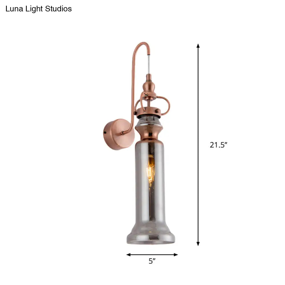 Contemporary 2-Light Copper Finish Wall Sconce With Smoke Gray/Amber Glass Tube & Gooseneck Arm