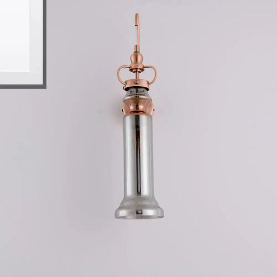 Contemporary 2-Light Copper Finish Wall Sconce With Smoke Gray/Amber Glass Tube & Gooseneck Arm Gray