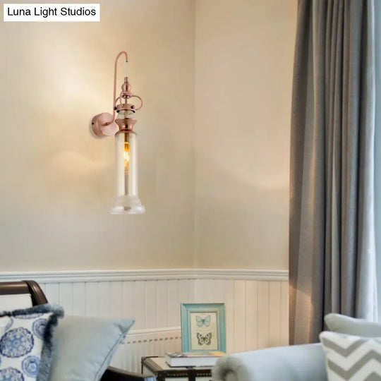 Contemporary 2-Light Copper Finish Wall Sconce With Smoke Gray/Amber Glass Tube & Gooseneck Arm