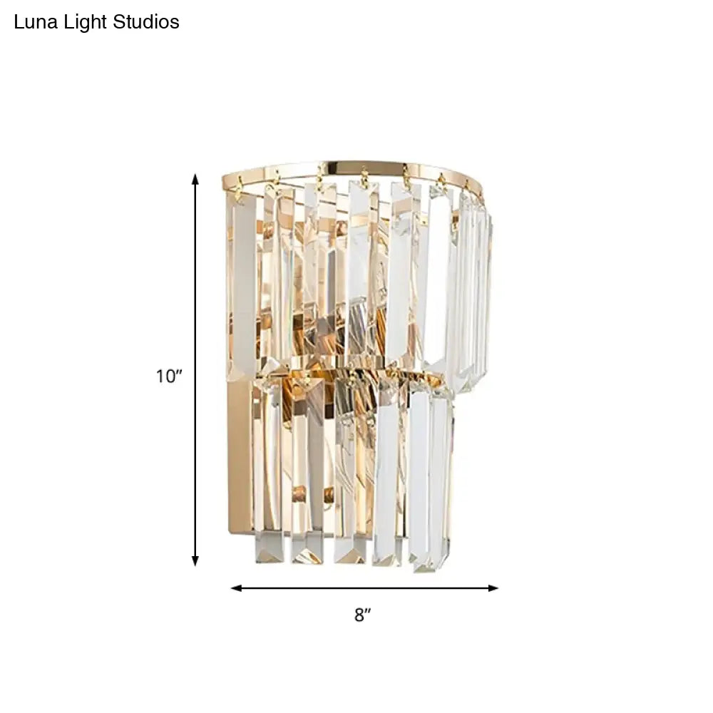 Contemporary 2-Light Crystal Block Wall Lamp: Elegant Clear Sconce For Dining Room