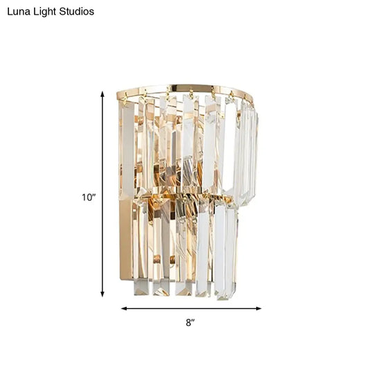 Contemporary 2-Light Crystal Block Wall Lamp: Elegant Clear Sconce For Dining Room