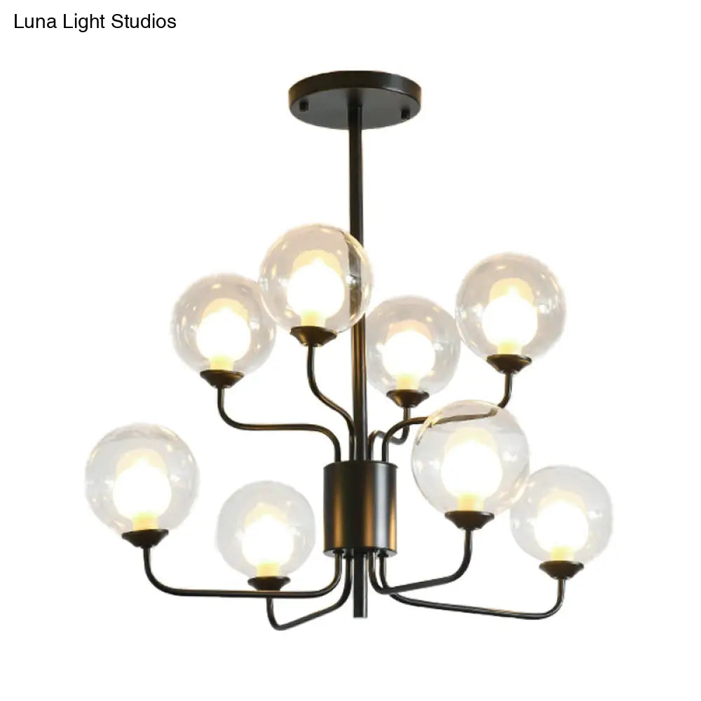 Contemporary 2-Tier Ball Clear Glass Chandelier With Radial Design - 8/12/18 Lights Black/Gold