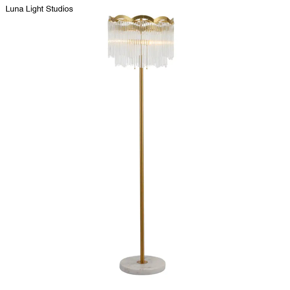 Contemporary 2-Tier Crystal Gold Floor Lamp For Living Room