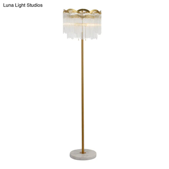 Contemporary 2-Tier Crystal Gold Floor Lamp For Living Room