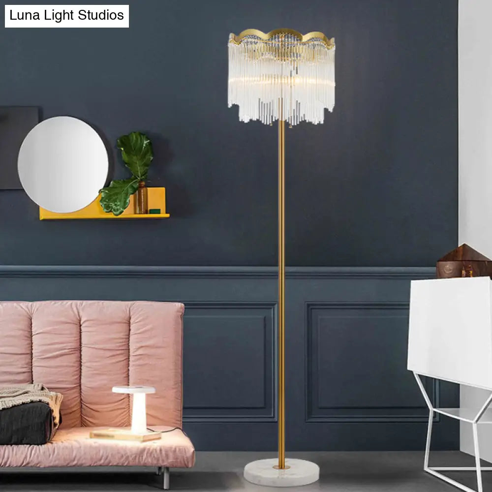 Contemporary 2-Tier Crystal Gold Floor Lamp For Living Room