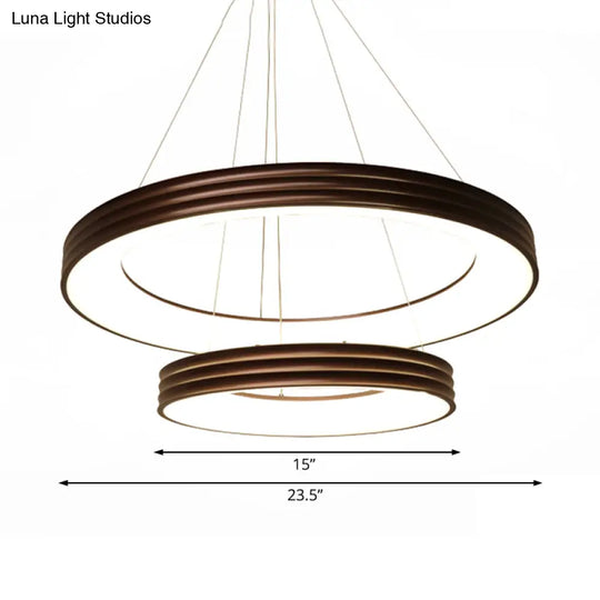 Contemporary 2-Tier Metal Pendant Chandelier - Brown White/Warm/Natural Light