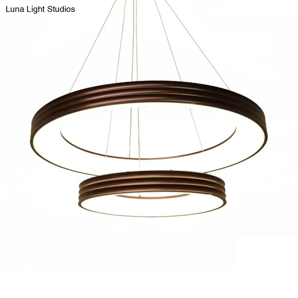 Contemporary 2-Tier Metal Pendant Chandelier - Brown White/Warm/Natural Light