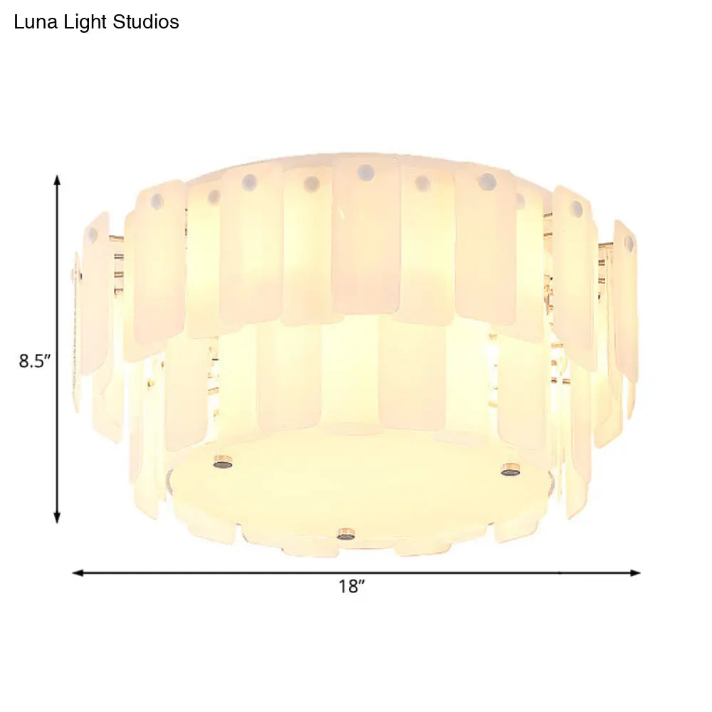 Contemporary 2-Tier White Glass Flush Mount Lamp - Multi Lights & Stylish Fixture For Living Room