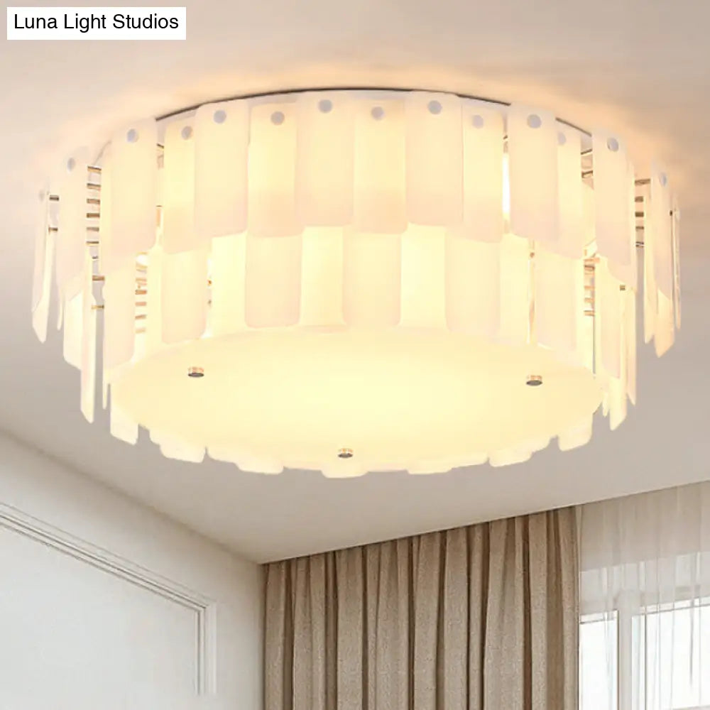Contemporary 2 - Tier White Glass Flush Mount Lamp - Multi Lights & Stylish Fixture For Living Room