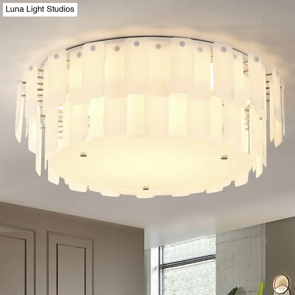 Contemporary 2-Tier White Glass Flush Mount Lamp - Multi Lights & Stylish Fixture For Living Room