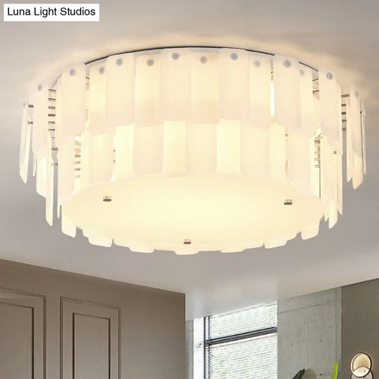 Contemporary 2-Tier White Glass Flush Mount Lamp - Multi Lights & Stylish Fixture For Living Room