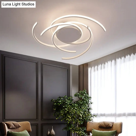 Contemporary 22/29.5 Wide Twisted Flush Mount Light - Led Acrylic Ceiling Lamp White/Black White /