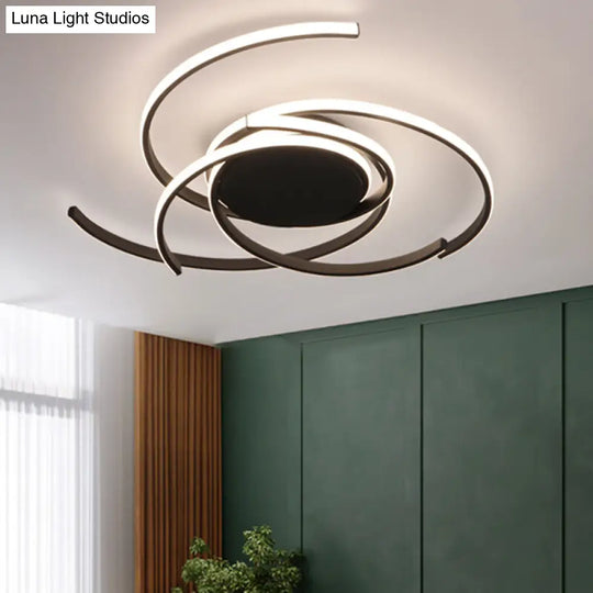 Contemporary 22/29.5 Wide Twisted Flush Mount Light - Led Acrylic Ceiling Lamp White/Black Black /
