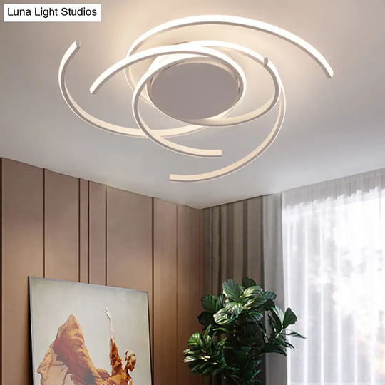 Contemporary 22/29.5 Wide Twisted Flush Mount Light - Led Acrylic Ceiling Lamp White/Black