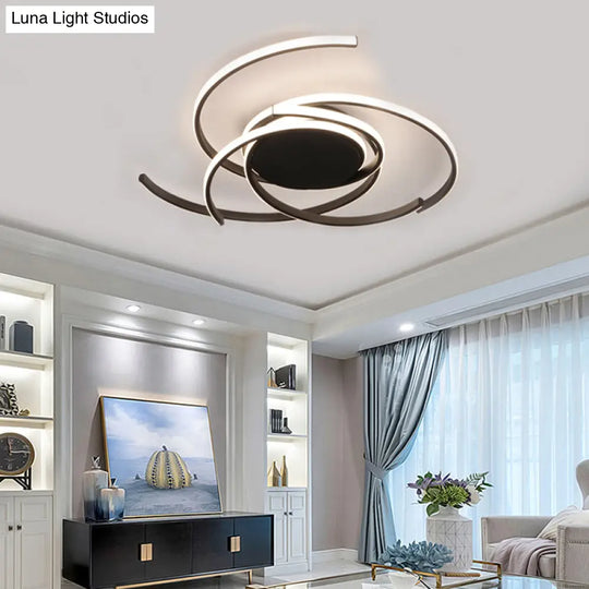 Contemporary 22’/29.5’ Wide Twisted Flush Mount Light - Led Acrylic Ceiling Lamp White/Black