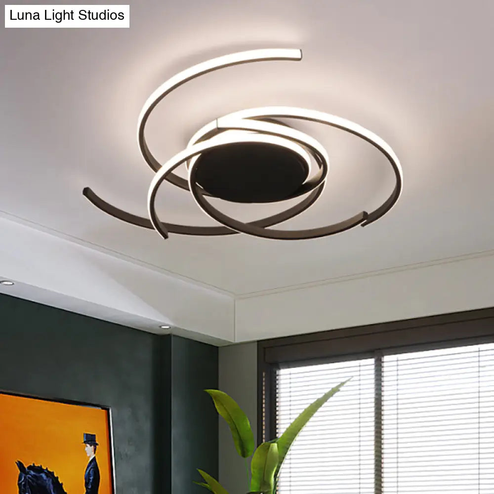 Contemporary 22/29.5 Wide Twisted Flush Mount Light - Led Acrylic Ceiling Lamp White/Black