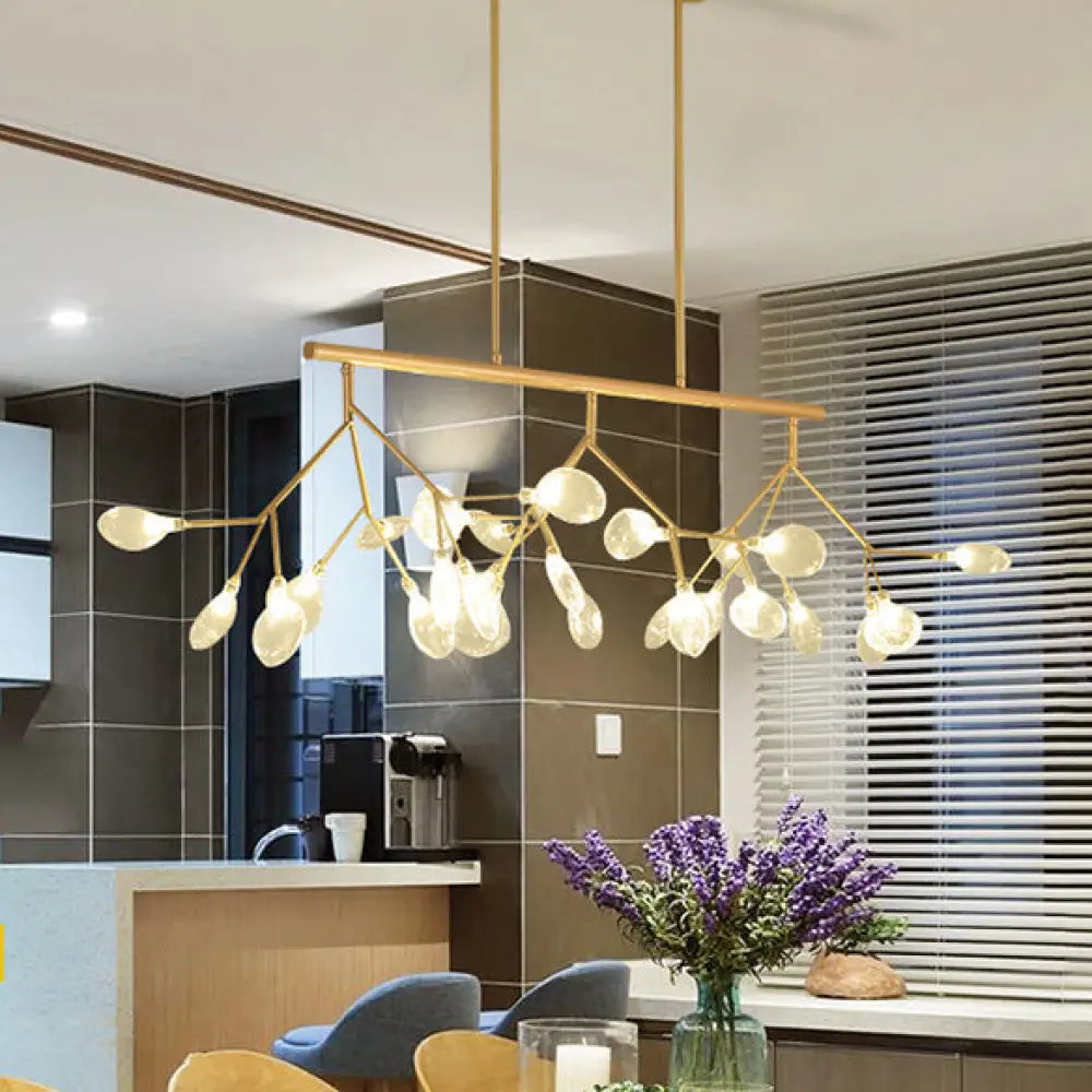 Contemporary 27-Light Gold/Black Branching Island Ceiling Lamp For Dining Room Gold