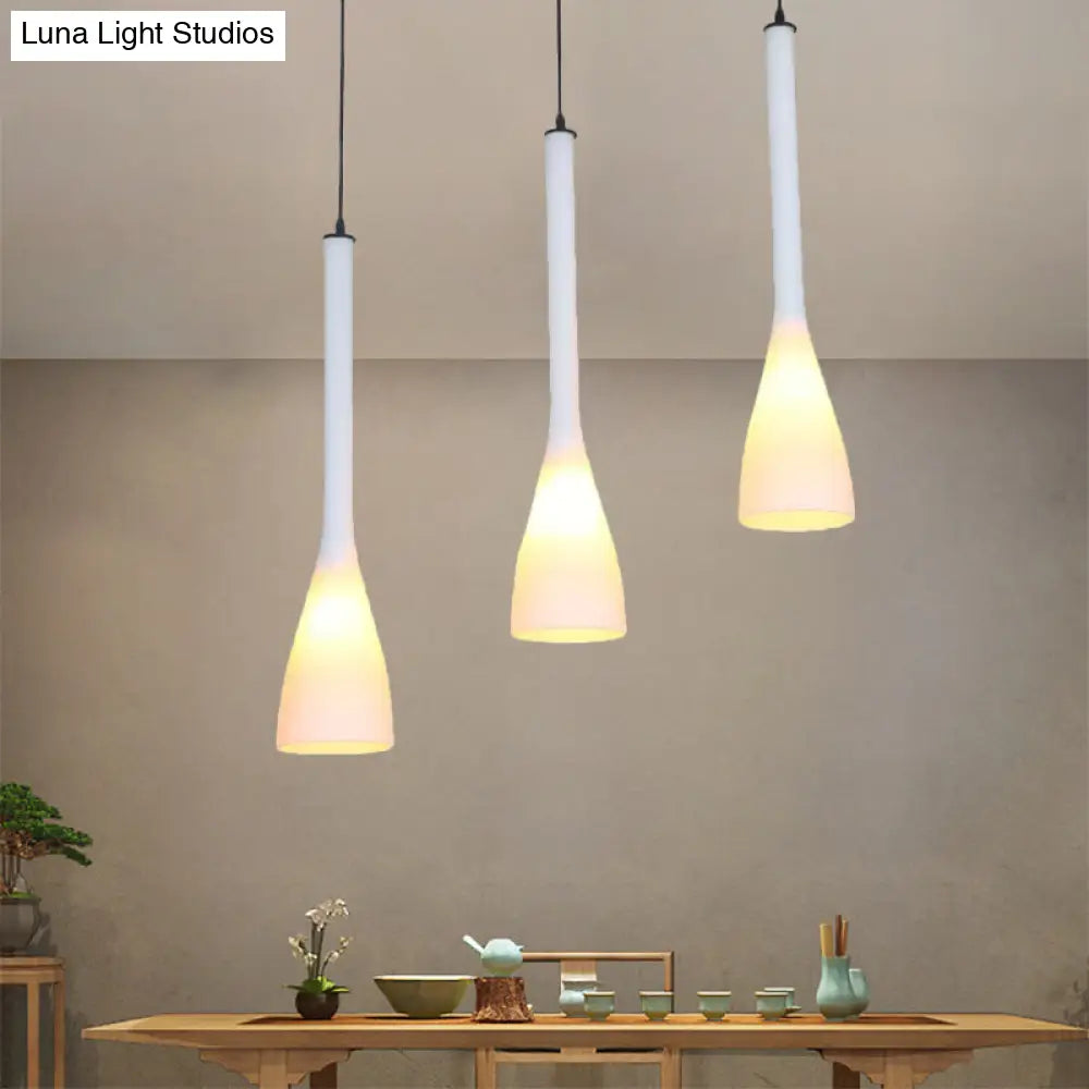 Contemporary Frosted Hanging Lamp: Multi Light Pendant Over Dining Table 3 Bulbs Included White