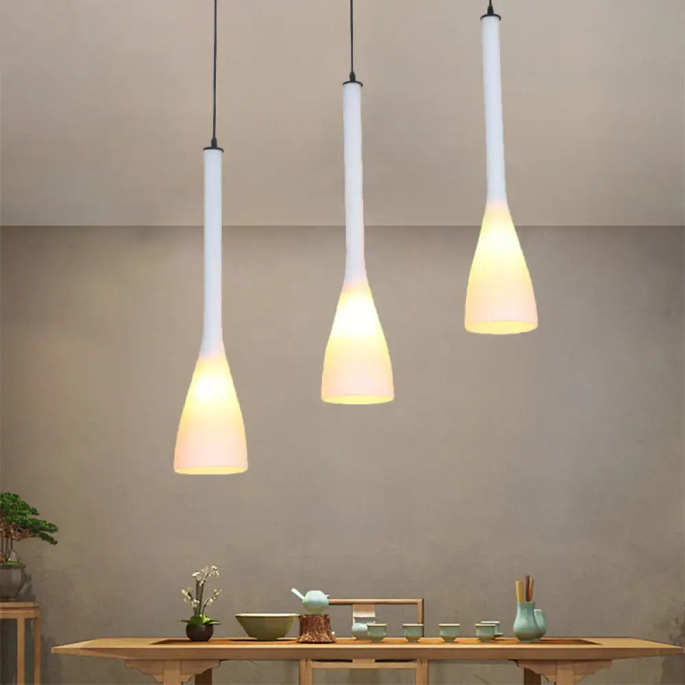 Contemporary 3-Bulb Glass Pendant Lamp For Dining Table White
