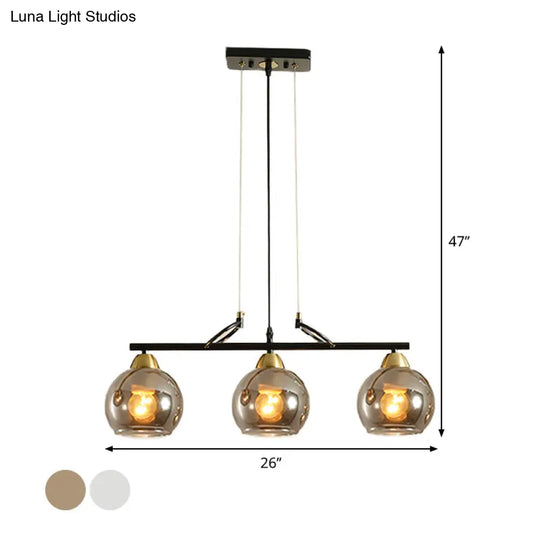 Contemporary 3-Bulb Sphere Pendant Light Fixture For Dining Hall Island - Clear/Smoke Gray Glass