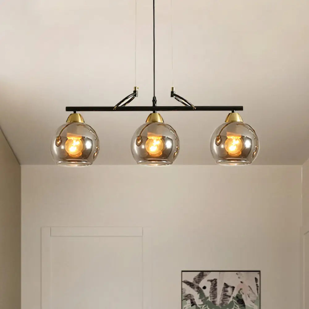 Contemporary 3-Bulb Sphere Pendant Light Fixture For Dining Hall Island - Clear/Smoke Gray Glass