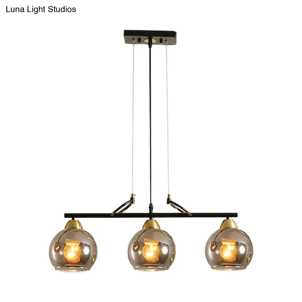 Contemporary 3-Bulb Sphere Pendant Light Fixture For Dining Hall Island - Clear/Smoke Gray Glass