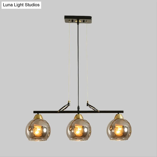 Contemporary 3-Bulb Sphere Pendant Light Fixture For Dining Hall Island - Clear/Smoke Gray Glass