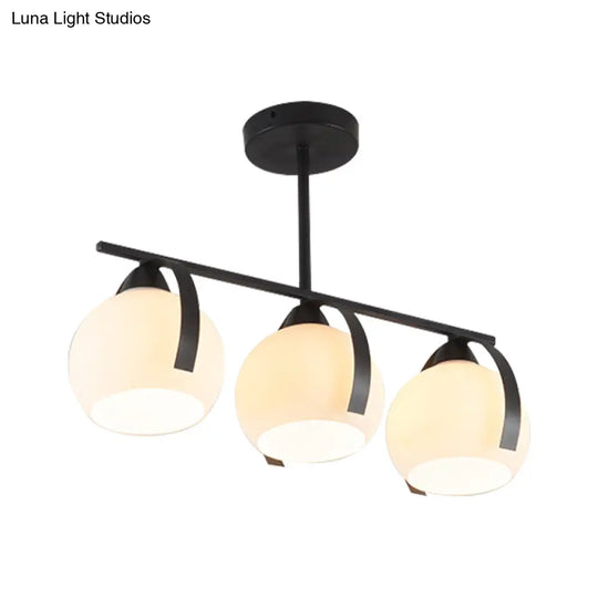 Contemporary 3-Head Black Ceiling Light Fixture With White Glass Globes - Ideal For Kitchen Islands