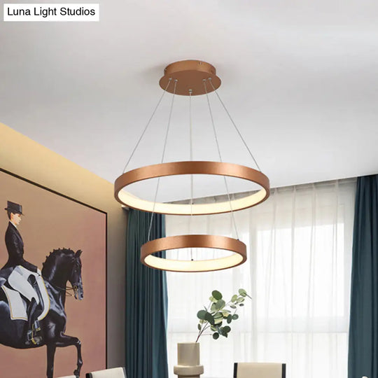 Contemporary 3-Head Chandelier With Acrylic Shade And Gold Ring - Ceiling Light In Warm/White