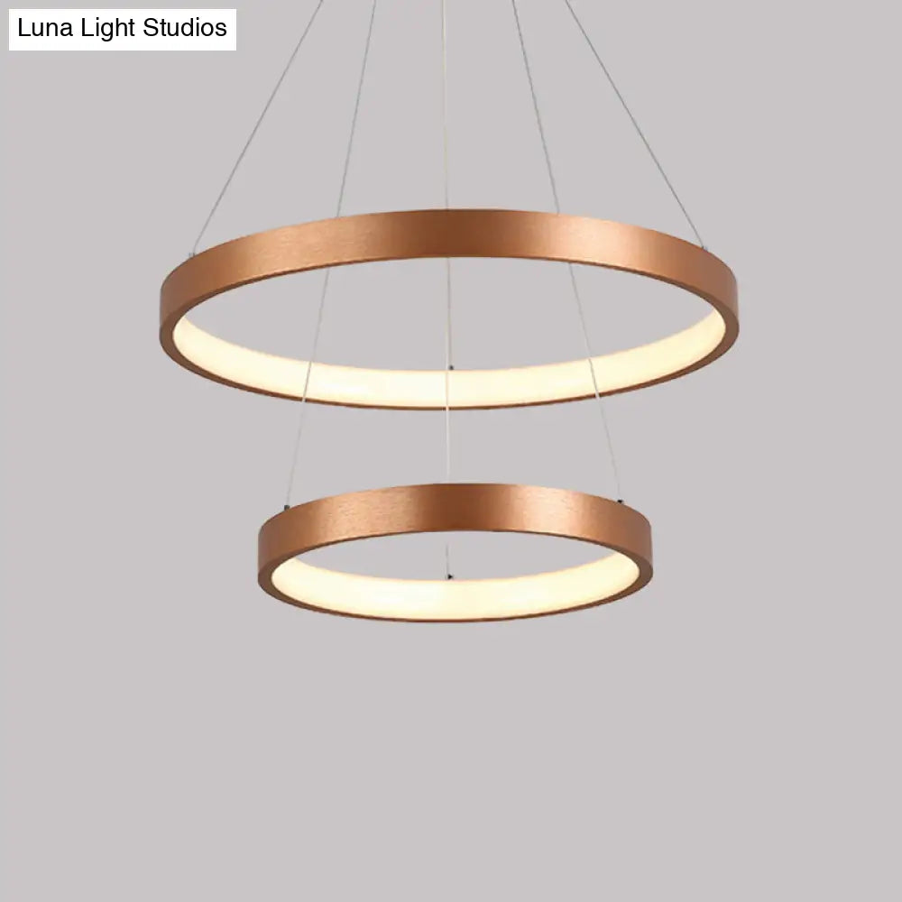 Contemporary 3-Head Chandelier With Acrylic Shade And Gold Ring - Ceiling Light In Warm/White