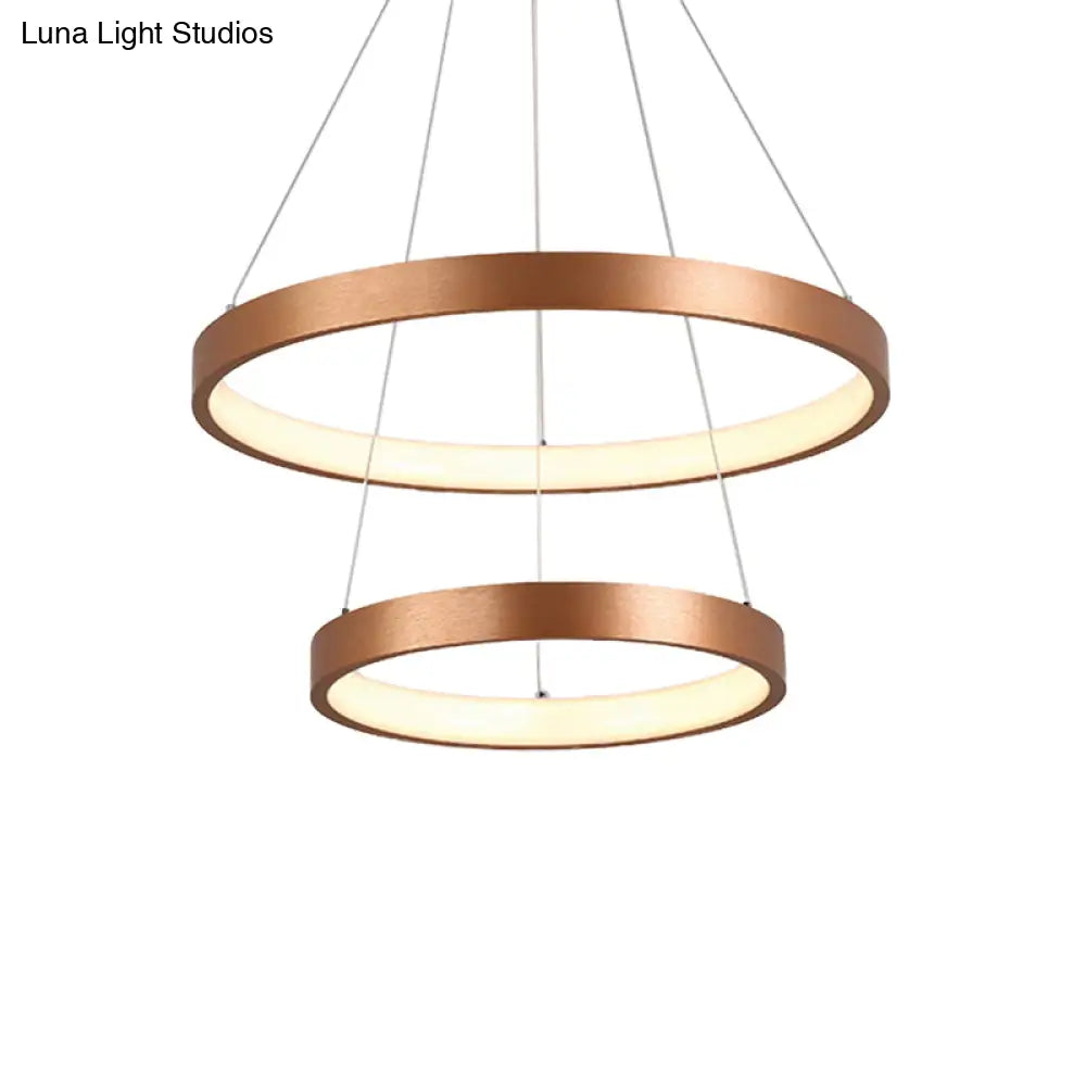 Contemporary 3-Head Chandelier With Acrylic Shade And Gold Ring - Ceiling Light In Warm/White