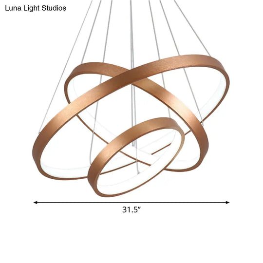 Contemporary 3-Head Chandelier With Acrylic Shade And Gold Ring - Ceiling Light In Warm/White