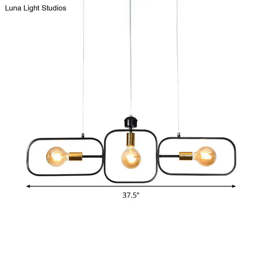 Contemporary 3-Light Frame Pendant Chandelier In Black & Gold