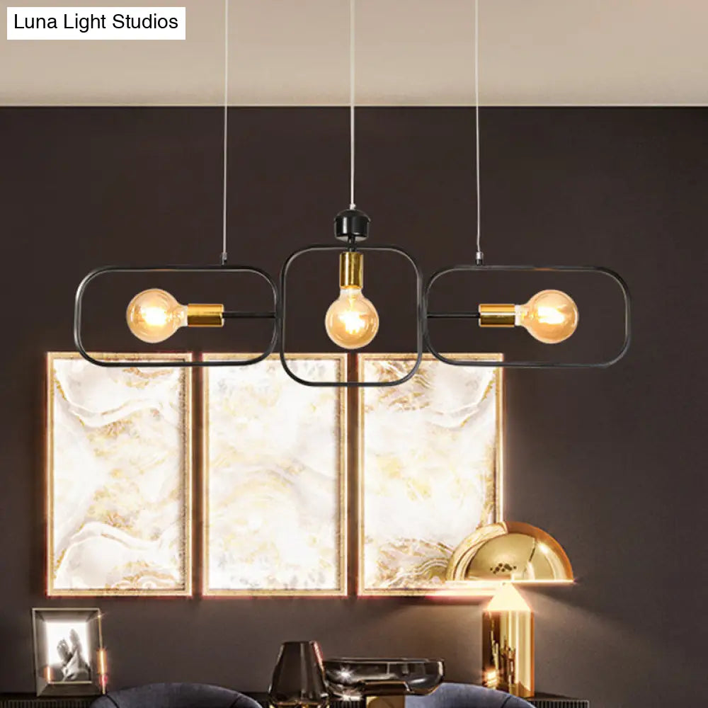 Contemporary 3-Light Frame Pendant Chandelier In Black & Gold