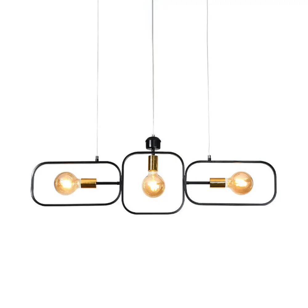 Contemporary 3-Head Frame Pendant Chandelier: Black & Gold Suspended Lighting Fixture Black-Gold