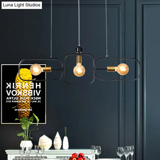 Contemporary 3-Light Frame Pendant Chandelier In Black & Gold