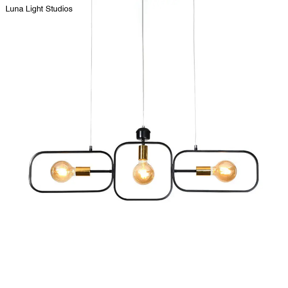 Contemporary 3-Light Frame Pendant Chandelier In Black & Gold Black-Gold