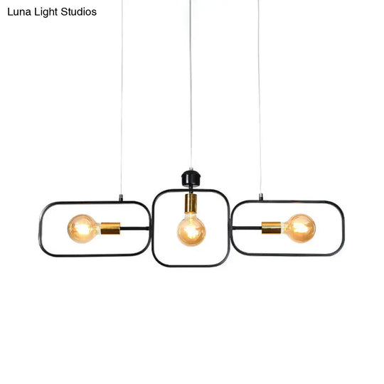 Contemporary 3-Light Frame Pendant Chandelier In Black & Gold Black-Gold