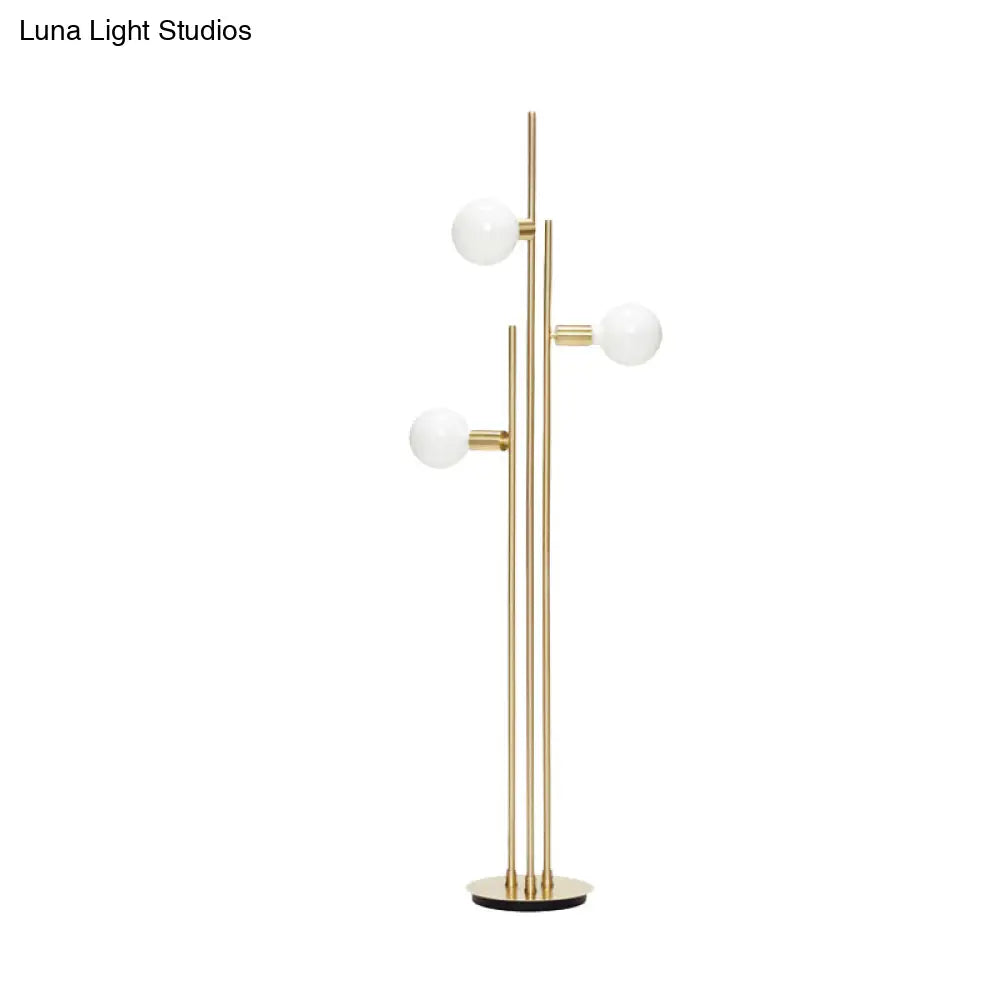 Contemporary 3-Head Gold Metallic Tree Floor Reading Lamp For Living Room Lighting