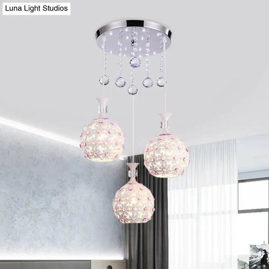 Contemporary White Floret Pendulum Light With Crystal Droplet
