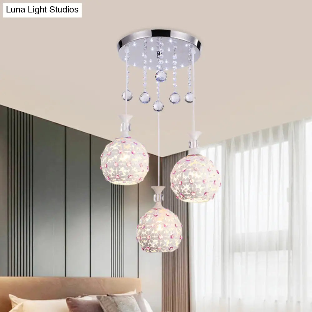 Contemporary White Floret Pendulum Light With Crystal Droplet