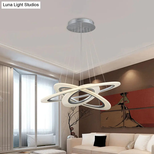 Contemporary 3-Layer Round Led Chandelier - Silver Acrylic Ceiling Pendant For Living Room