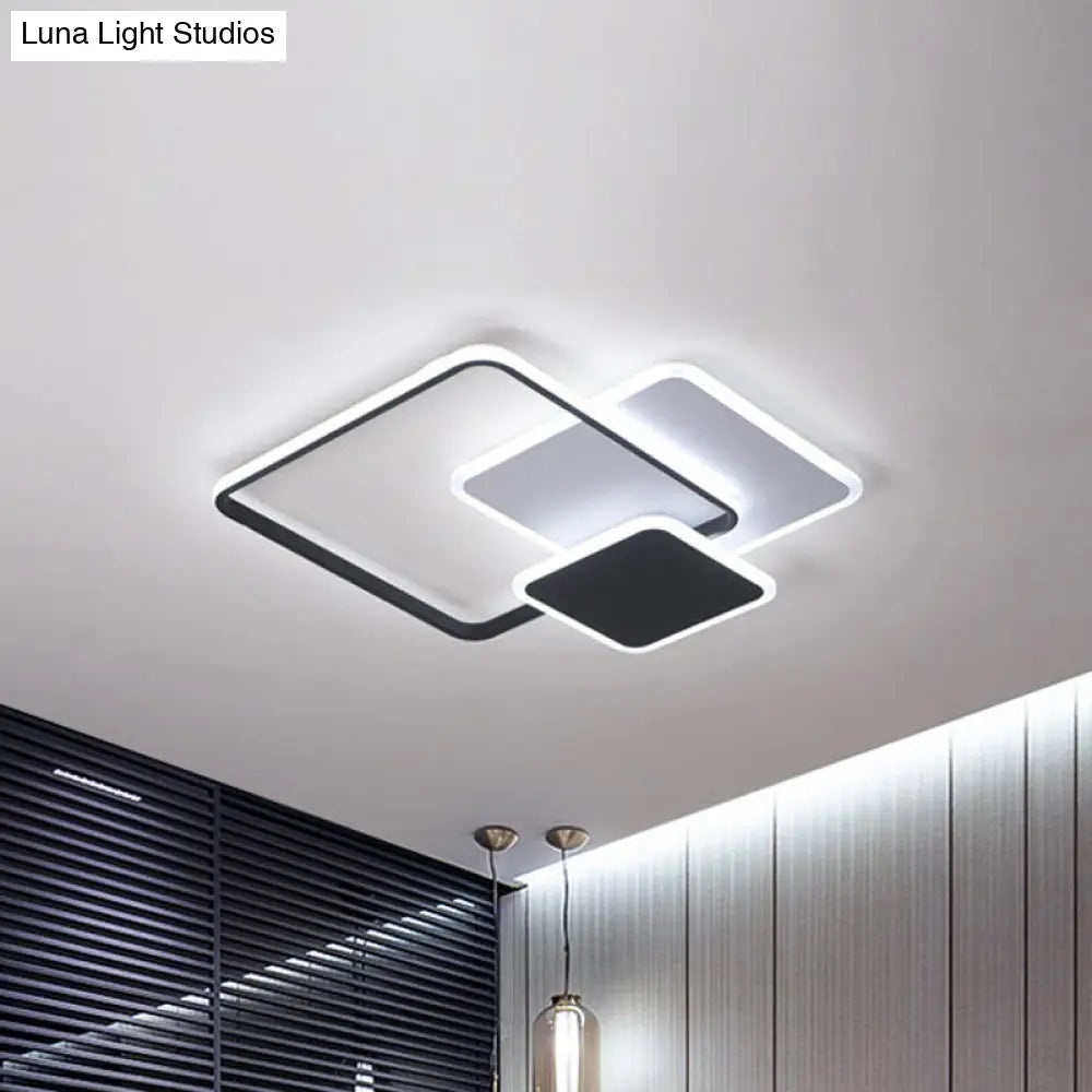 Contemporary 3 - Layer Square Acrylic Flushmount Led Ceiling Light In Black/White 19.5’/23.5’ Wide