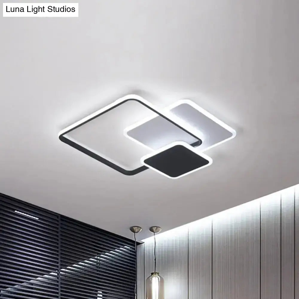 Contemporary 3-Layer Square Acrylic Flushmount Led Ceiling Light In Black/White 19.5’/23.5’ Wide