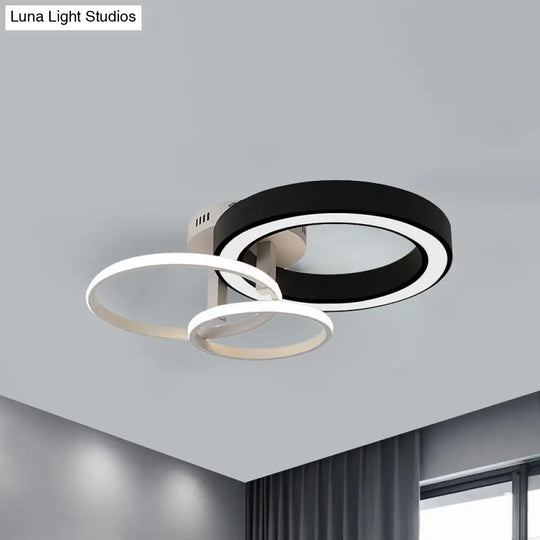 Contemporary 3-Light Bedroom Flush Mount Light In Black & White Circles Design Black-White