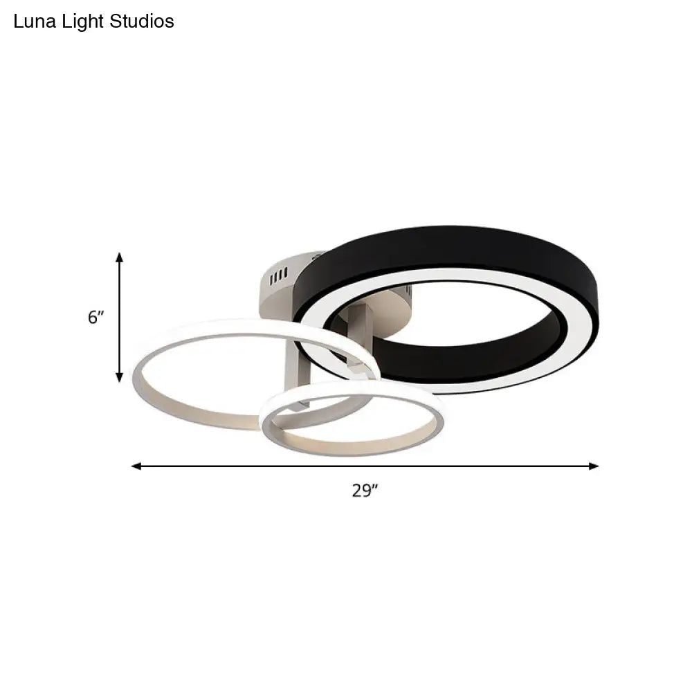 Contemporary 3-Light Bedroom Flush Mount Light In Black & White Circles Design