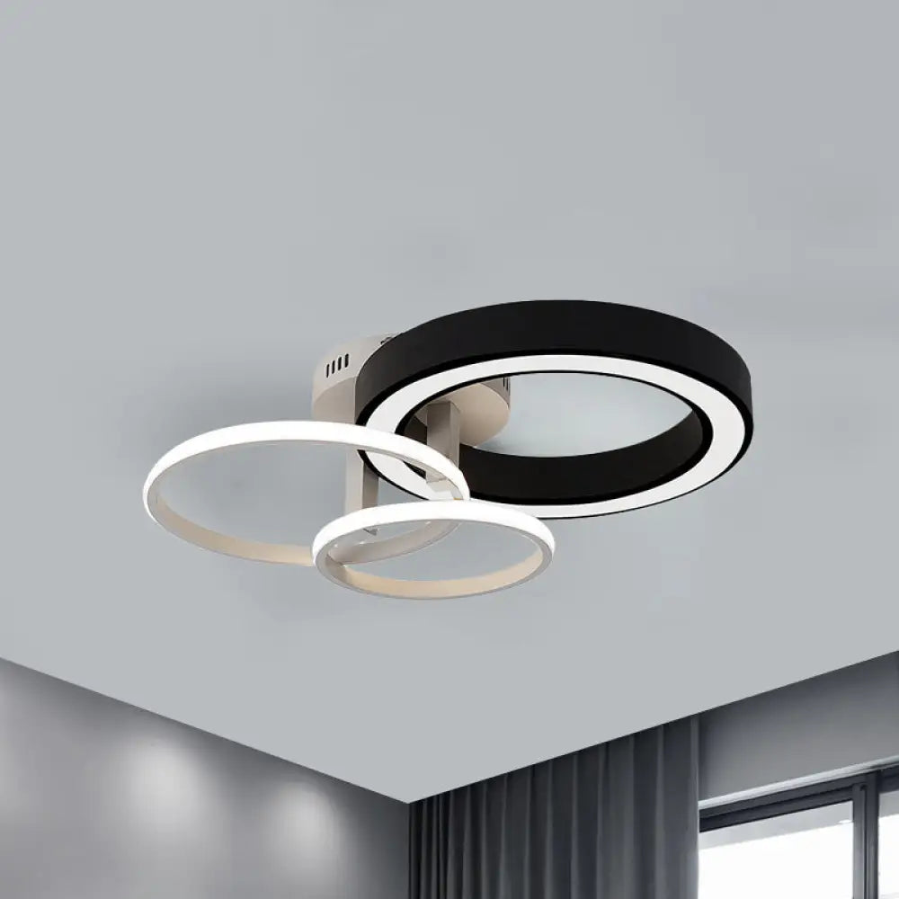 Contemporary 3 - Light Bedroom Flush Mount Light In Black & White Circles Design Black - White