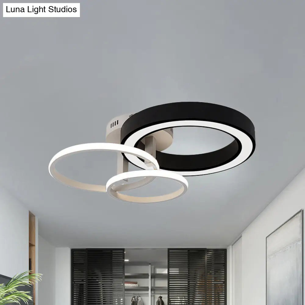 Contemporary 3-Light Bedroom Flush Mount Light In Black & White Circles Design