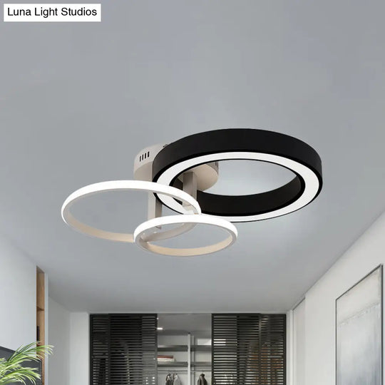 Contemporary 3 - Light Bedroom Flush Mount Light In Black & White Circles Design